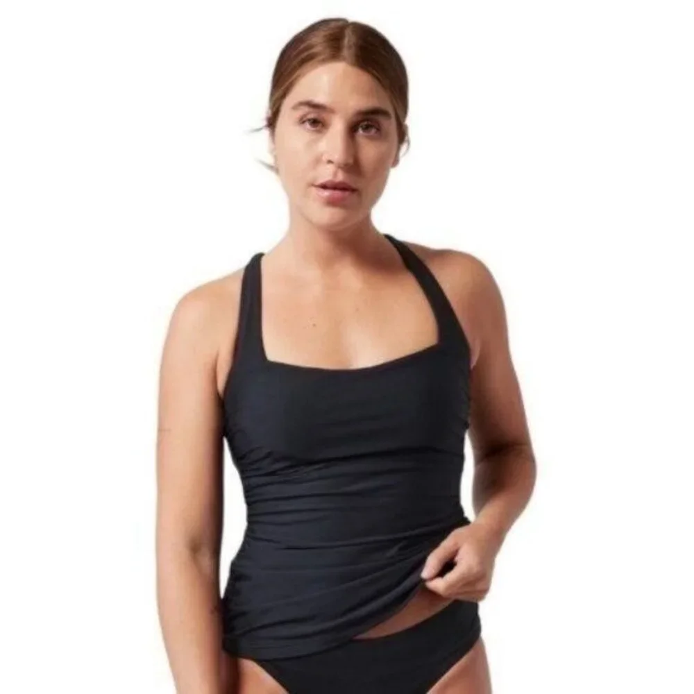Athleta‎ Square Neck Bra Cup Swim Tankini Black UPF 50+ Beach Vacation